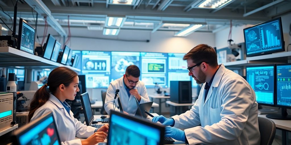 Forschungsleiter und Kollegen im digitalen Labor.