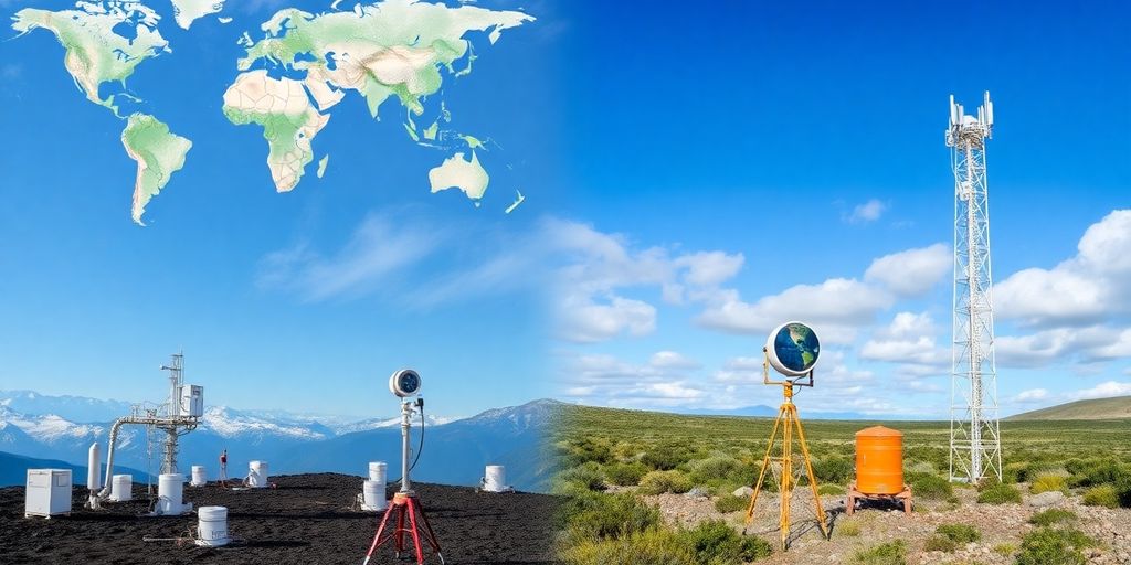 Globale und lokale Klimamessstationen in verschiedenen Umgebungen.