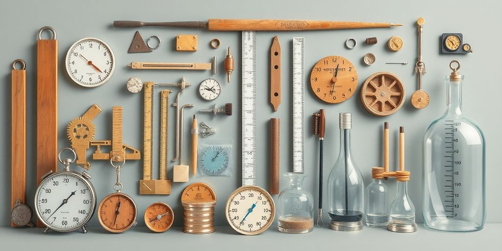 Historische Messgeräte und moderne Standards im Bild.