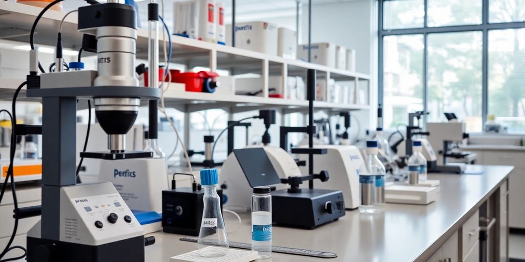 Modernes Labor mit wissenschaftlichen Instrumenten.