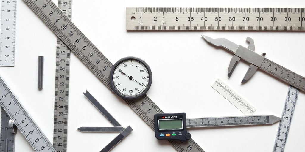 Verschiedene Messwerkzeuge auf neutralem Hintergrund.